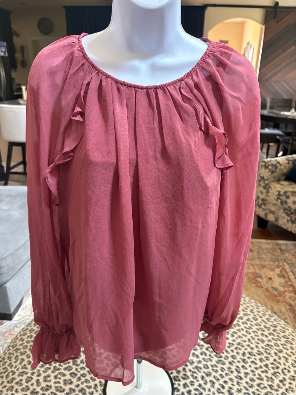 a new day Rose Pink Ruffle Long-Sleeve Blouse